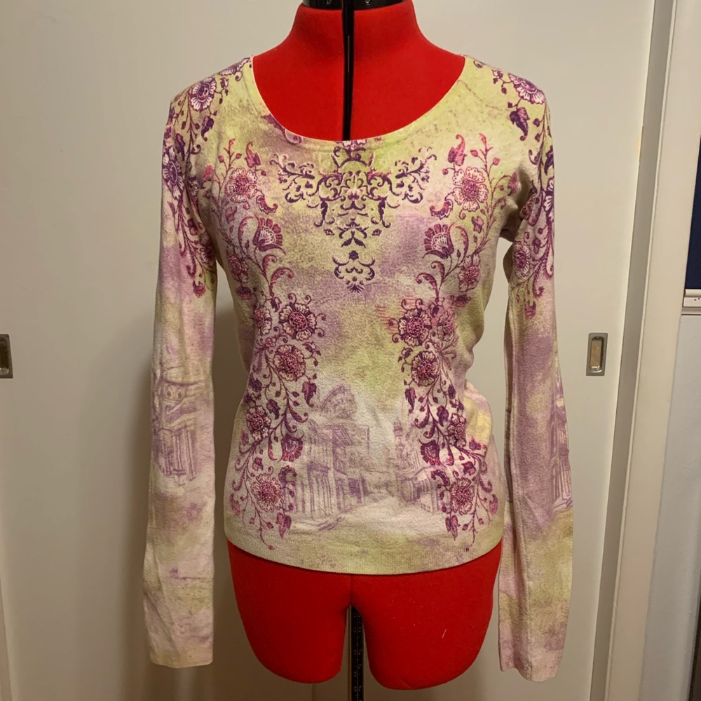 Vertigo Paris Floral Silk Blend Beaded Sweater